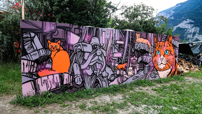 Katzen und Computer: Die Sujets der Graffitis sind vielfältig.