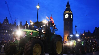 Landwirte und Landwirtinnen zogen aus Protest auf Traktoren durch die Londoner Innenstadt.