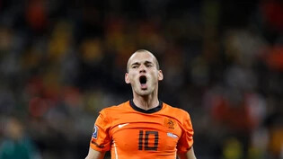 In Arosa mit dabei: Der Holländer Wesley Sneijder freut sich an der WM 2010 in Südafrika über einen Treffer.