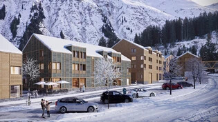 Ein neuer Dorfteil: Die Visualisierung zeigt, wie sich das Resort Dieni dereinst von der Oberalpstrasse aus präsentieren soll.